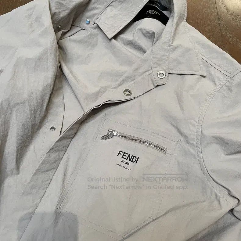 Fendi Fendi Loose Fit Collarless Short Sleeve Shirt, Gray Size US S / EU 44-46 / 1 - 5 Thumbnail