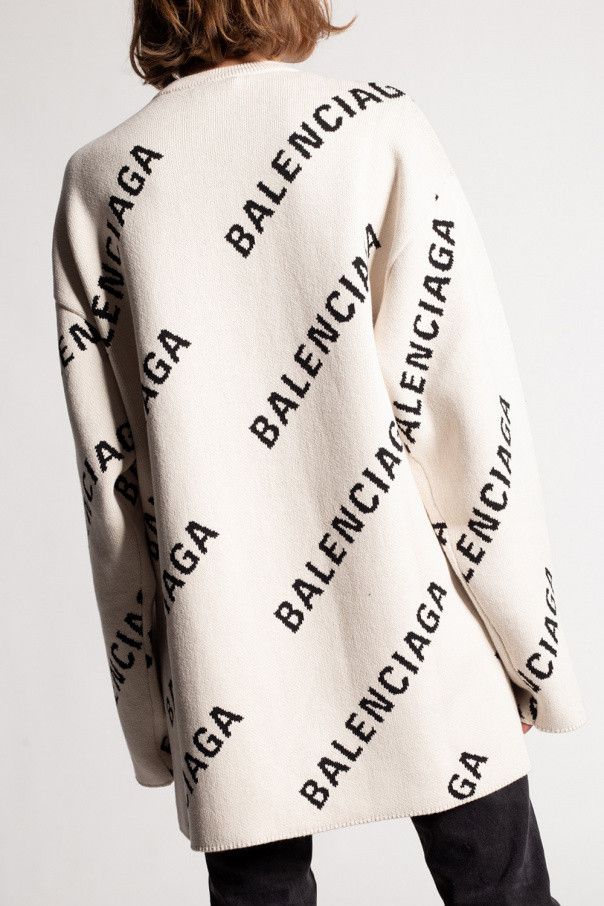 Balenciaga o1bcso1str0924 Allover Logo Sweater in Cream/Black Size S / US 4 / IT 40 - 4 Thumbnail