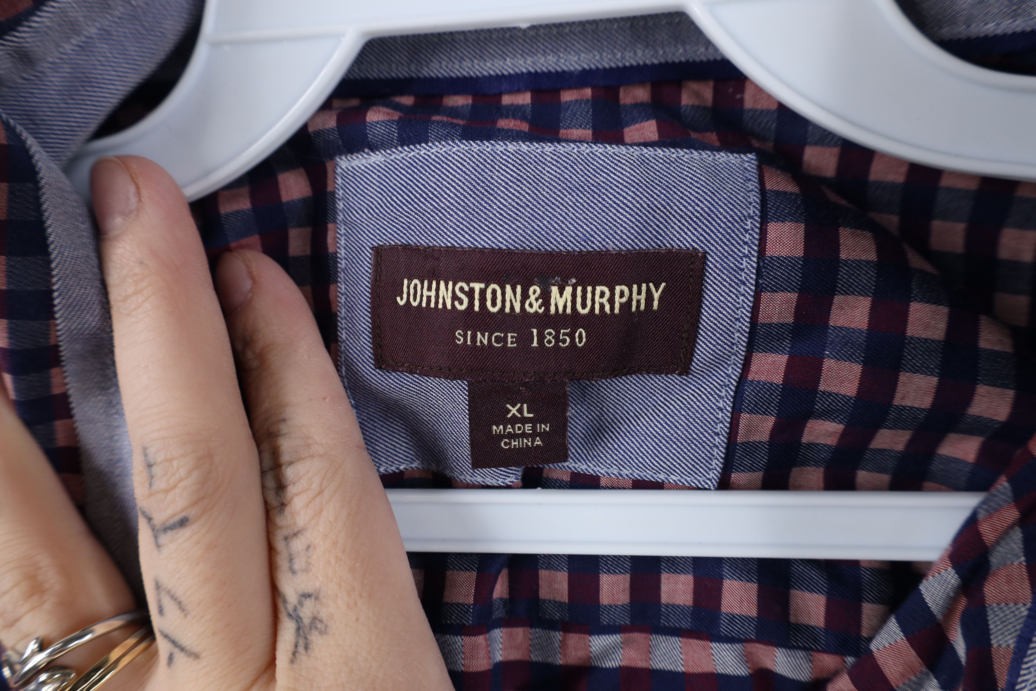 Johnston & Murphy Johnston & Murphy Plaid Collared Button Shirt Cotton Size US XL / EU 56 / 4 - 5 Thumbnail