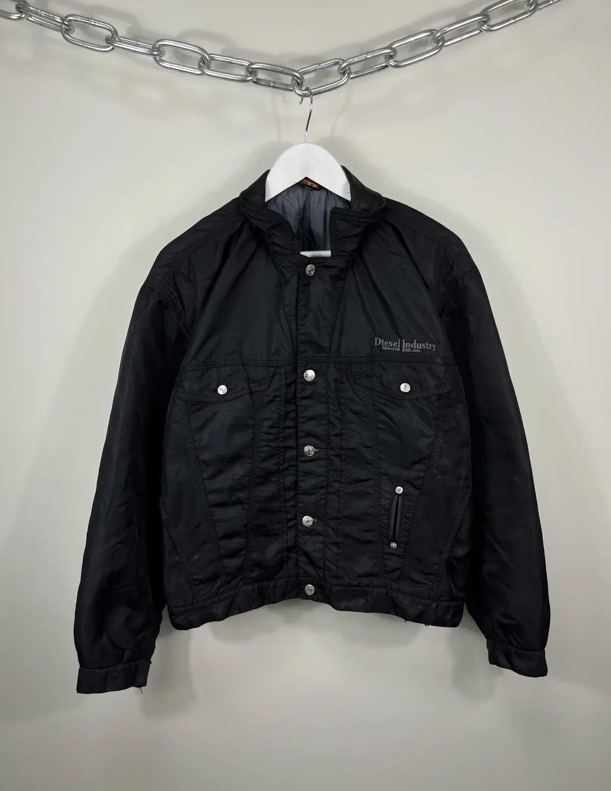 Vintage 90s Diesel Nylon Leather Black Avant Garde Jacket