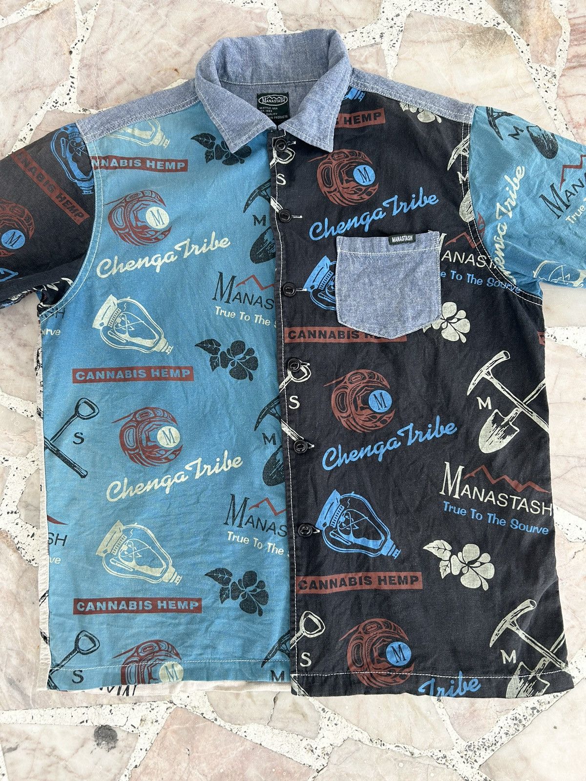 Manastash Chenga Tribe Overprint Cannabis Hemp Button Up Shirt Size US M / EU 48-50 / 2 - 3 Thumbnail