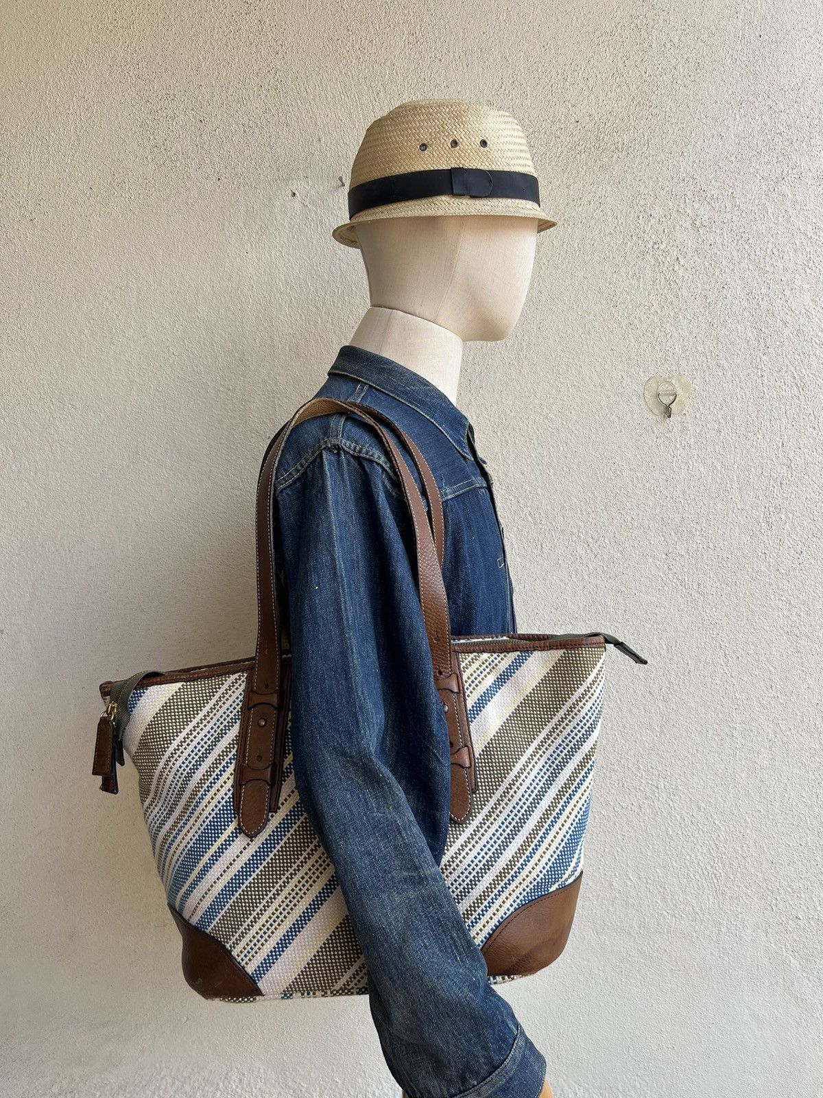 Leather Vintage Matsuemon Sail Japan Patina Leather Cotton Tote Bag Size ONE SIZE - 4 Thumbnail