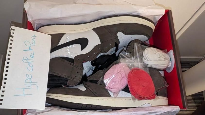 image of Jordan Nike Jordan 1 High Travis Scott Mocha Shoes in Brown, Men's (Size 11)
