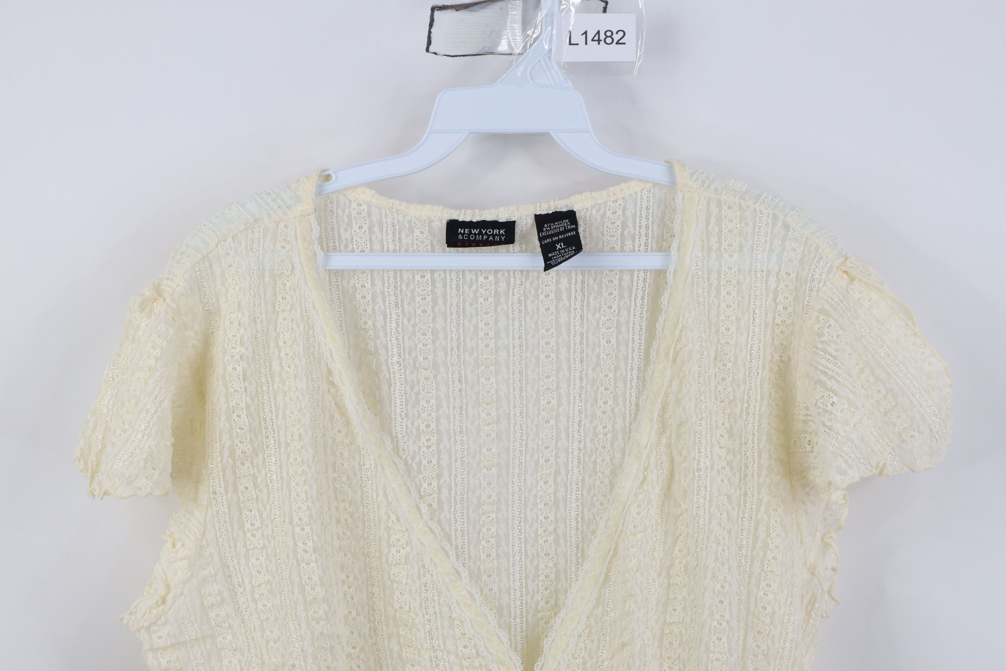 Vintage Vintage 90s Y2K Babydoll Lace Stretch Shirt Top Cream USA Size XL / US 12-14 / IT 48-50 - 2 Thumbnail