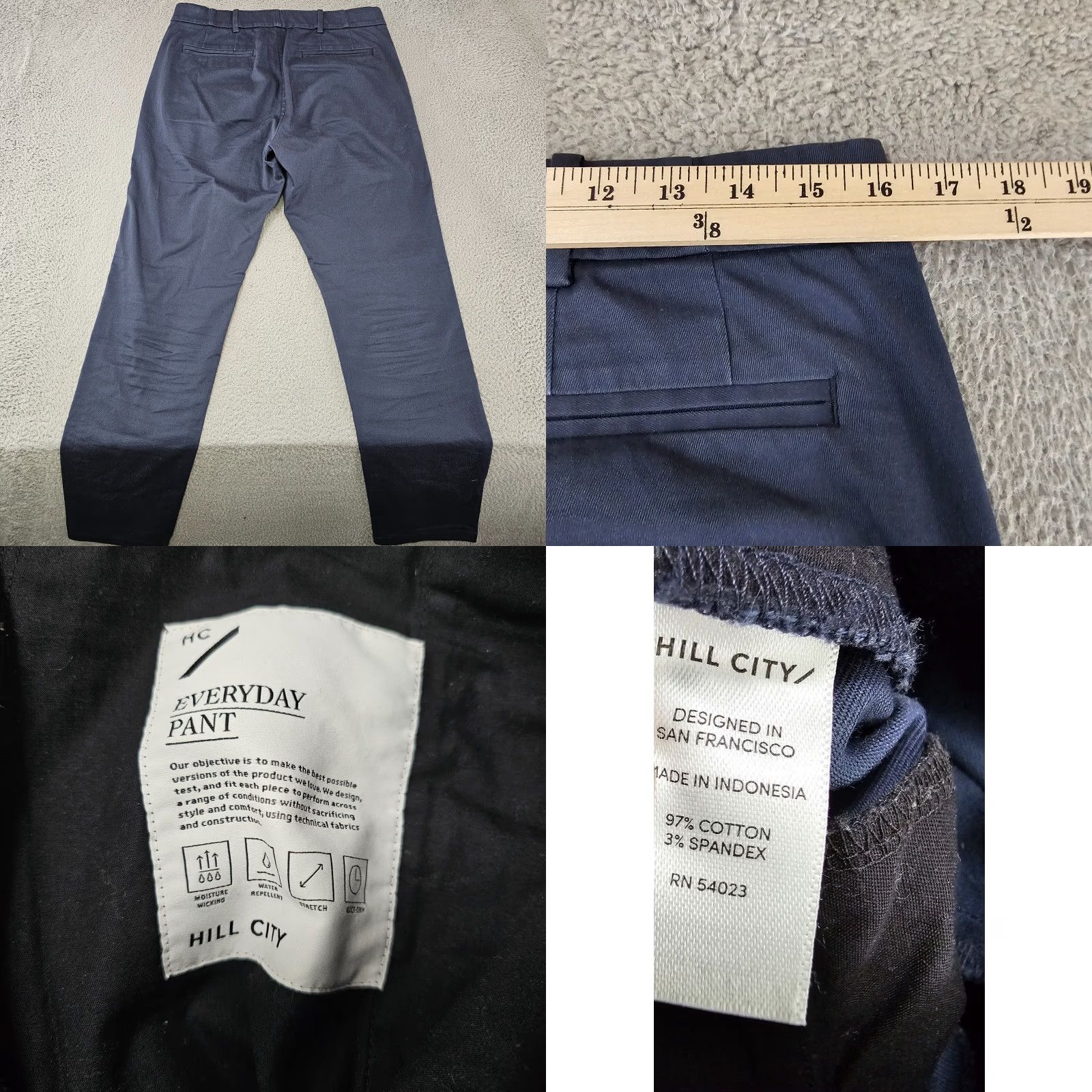 Vintage Hill City Everyday Tech Pants Mens 32x31 Navy Straight Fit Stretch Water Resistant Wind Casual Workwear Chino Regular 32in Inseam Size US 32 / EU 48 - 8 Thumbnail