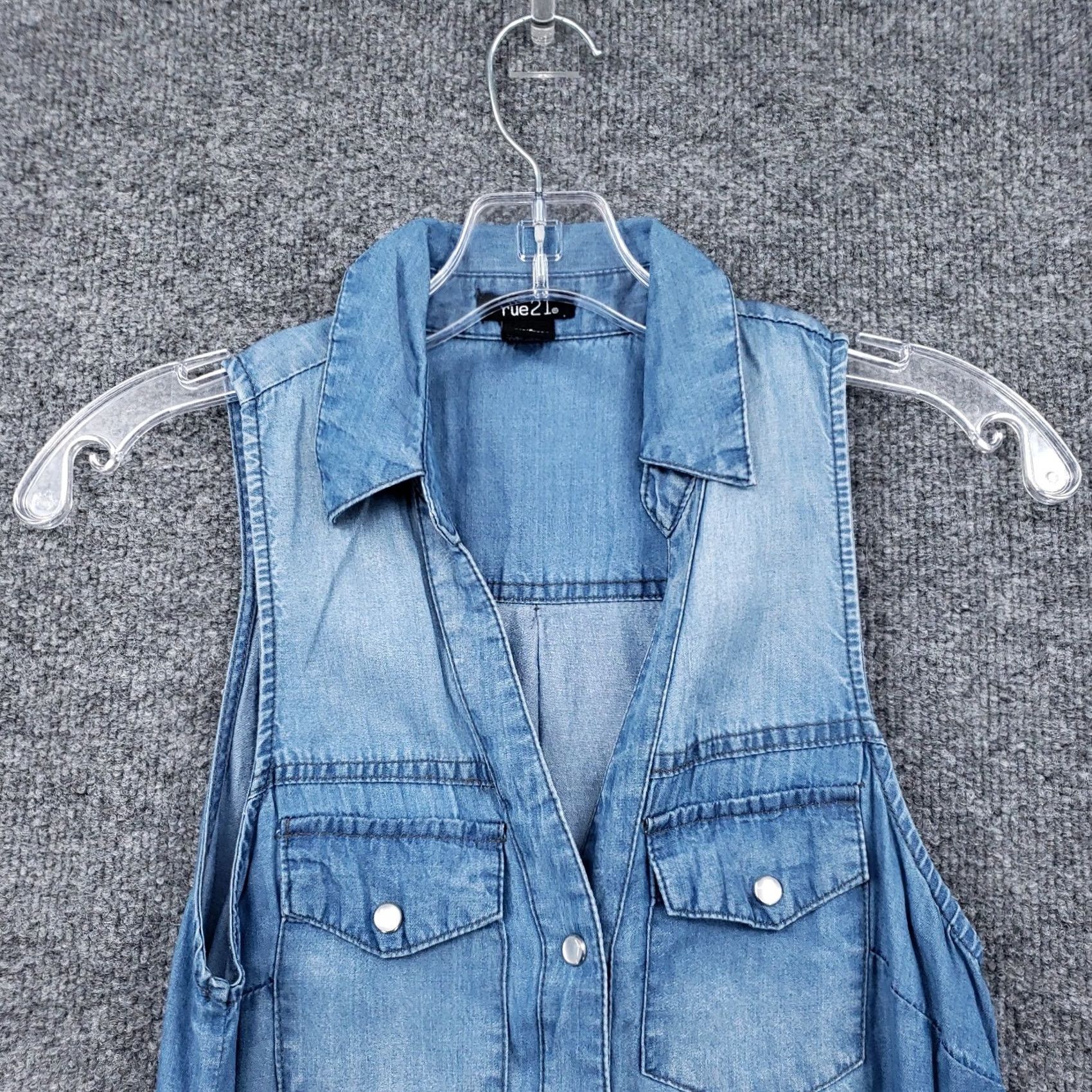 Vintage Rue21 Shirt Dress Womens XS Blue Sleeveless Button-Up Belted Stonewash Lyocell II Ladies Short Dress Size XS / US 0-2 / IT 36-38 - 5 Thumbnail