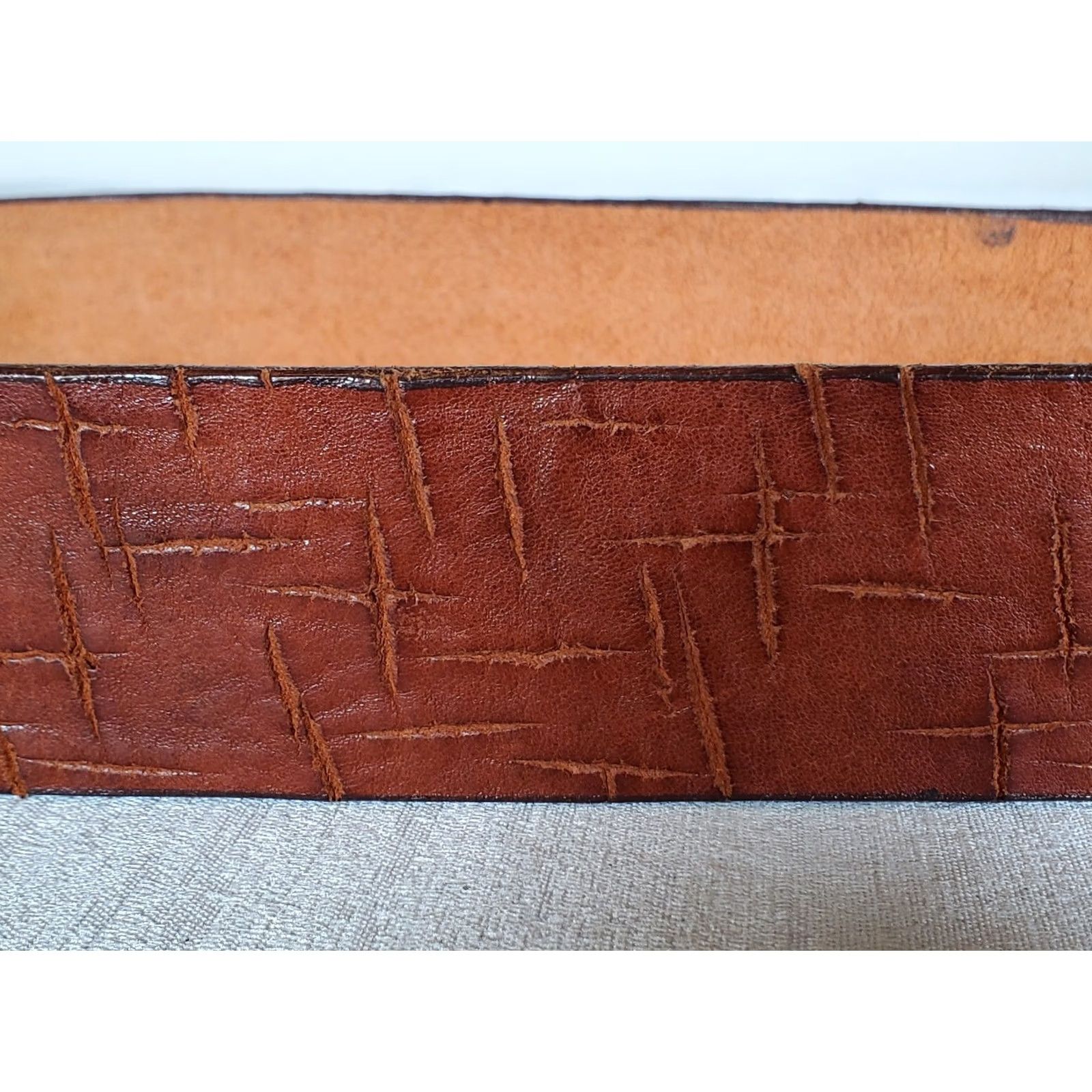 Vintage VINTAGE Distressed Cognac Brown Leather Belt Brass Double Buckle Women's 40.5" x 1.875" EUC Size ONE SIZE - 4 Thumbnail
