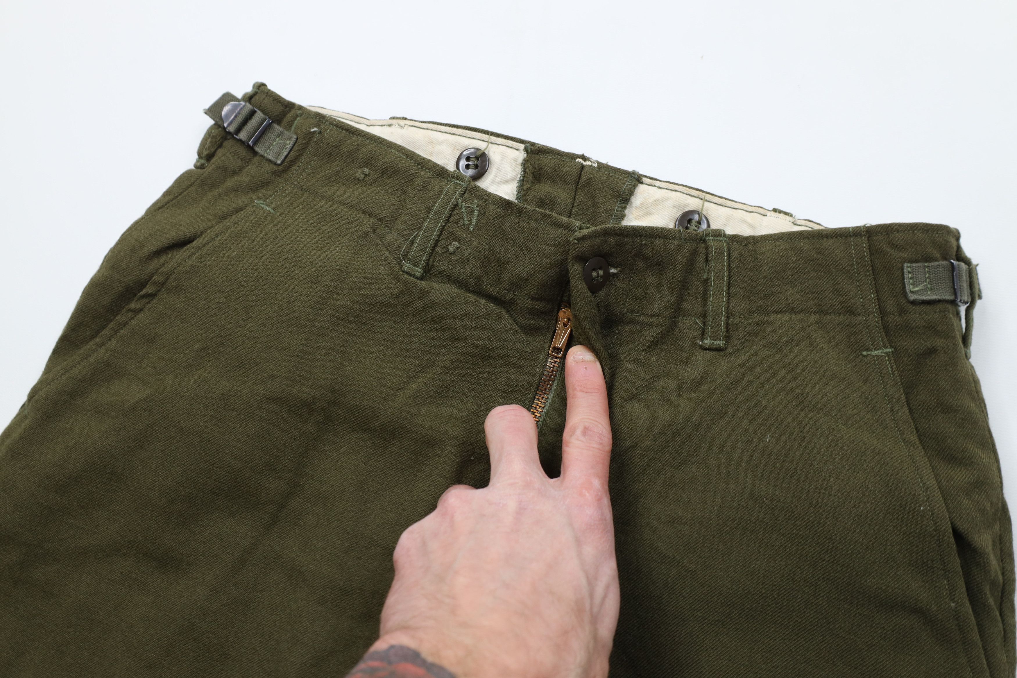 Vintage Vintage 50s Korean War Wool Wide Leg Trousers Pants Green Size US 30 / EU 46 - 6 Thumbnail