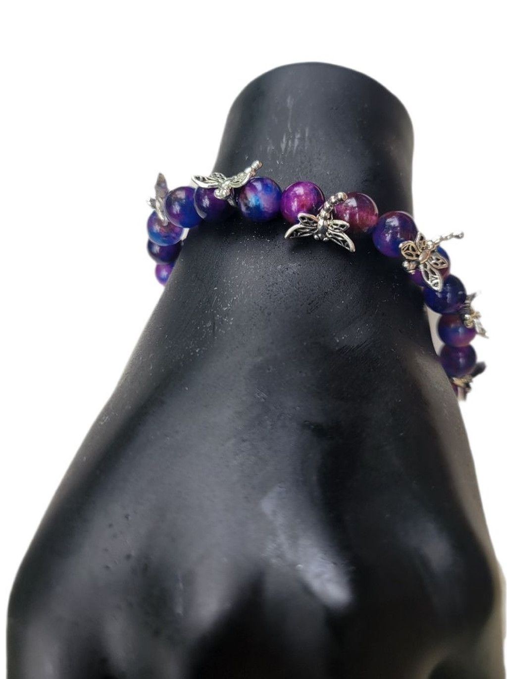 Handmade Natural Sugilite crystal silver dragonfly beaded bracelet Size ONE SIZE - 2 Thumbnail