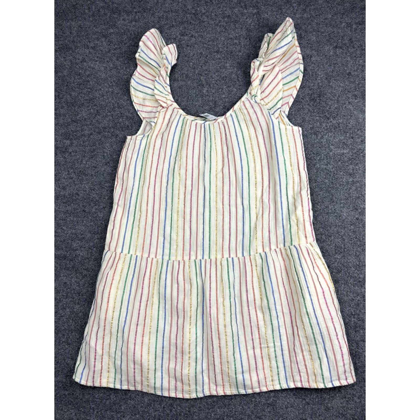 Gap GAP Shirt Womens XS White Multicolor Metallic Stripe Ruffle Sleeve Peplum Top Size XS / US 0-2 / IT 36-38 - 8 Thumbnail