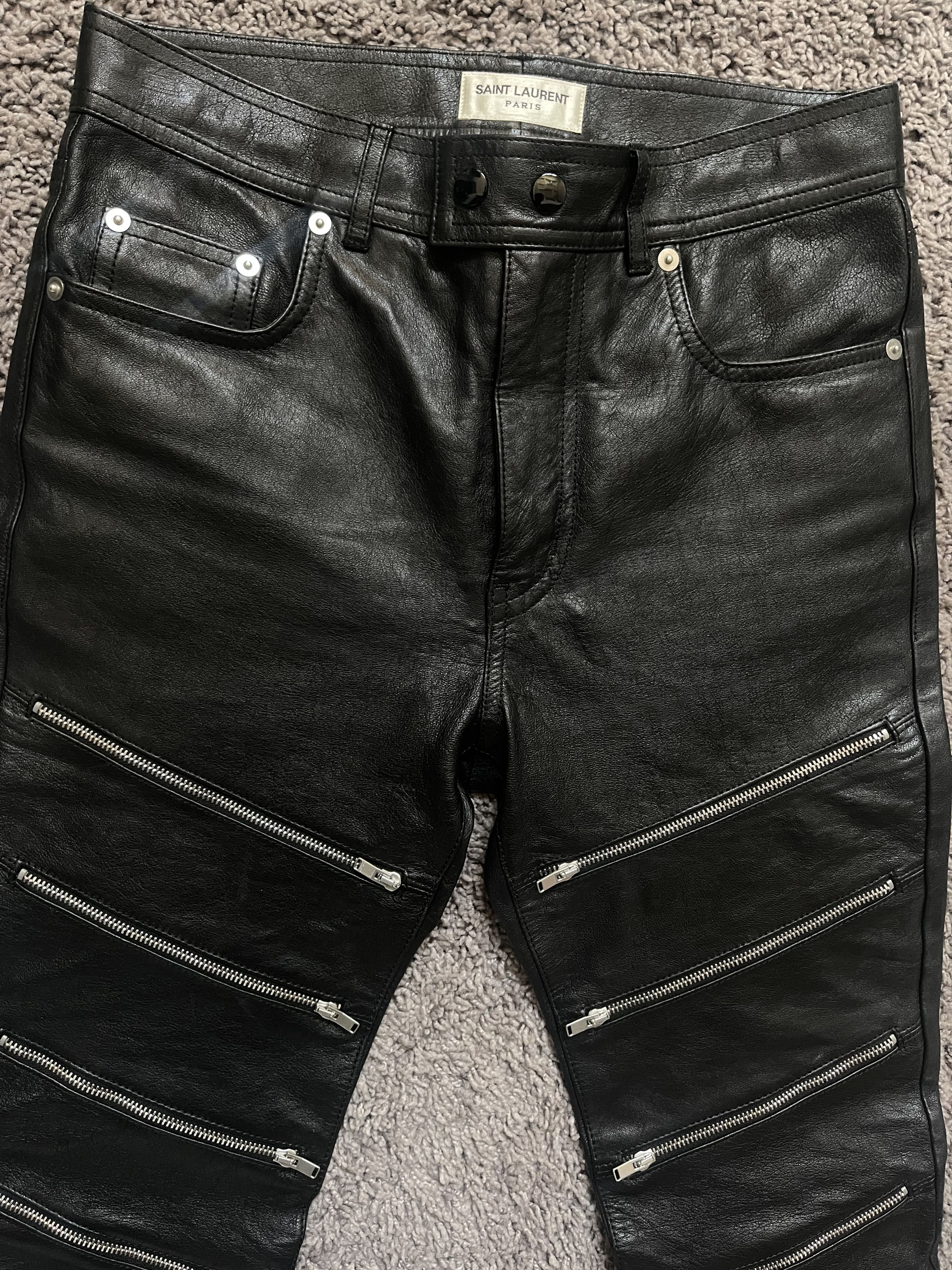 Hedi Slimane Saint Laurent Paris 15AW Multi Zip Leather Pants Size US 28 / EU 44 - 2 Thumbnail