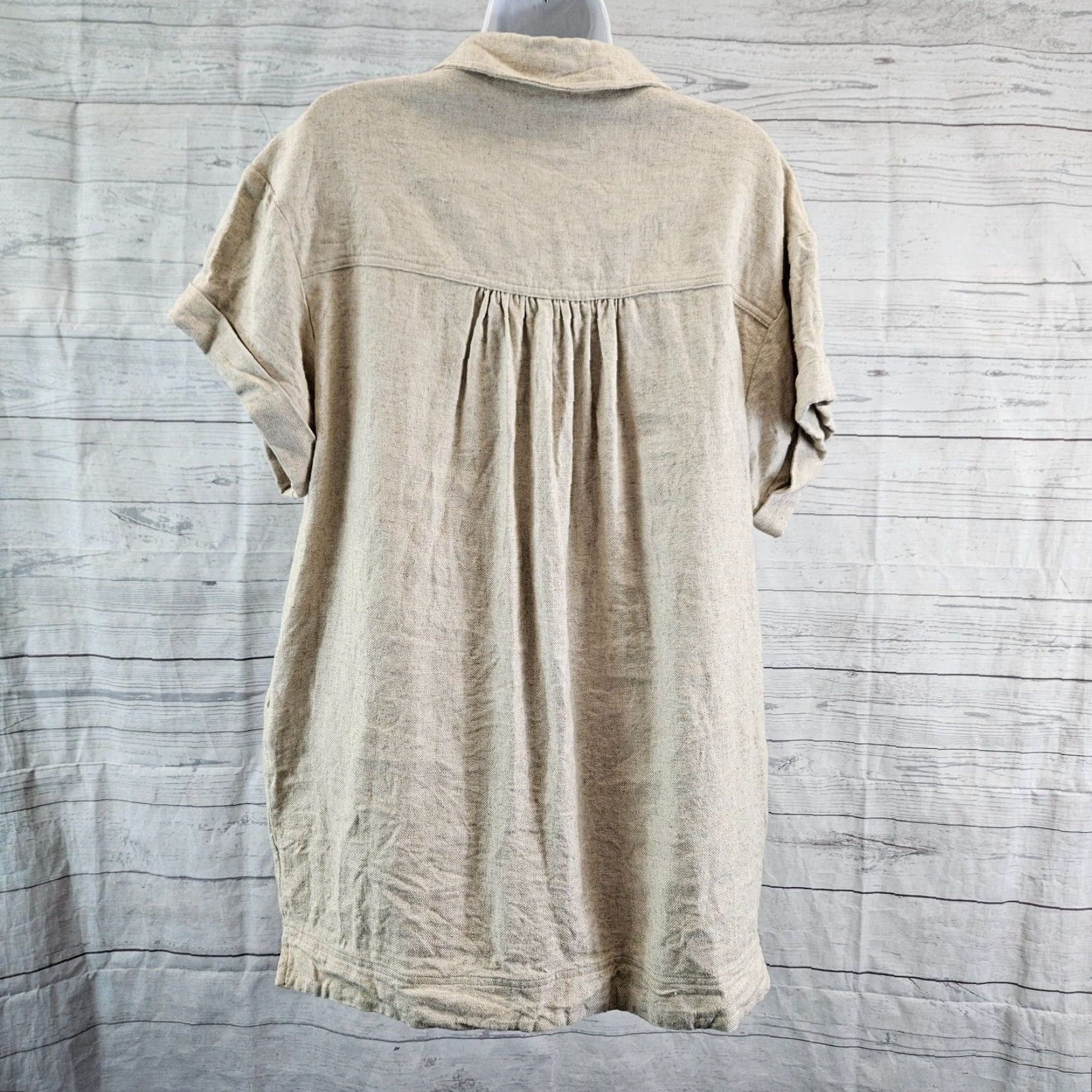 Vintage Miou Muse Womens Pop Off Linen Dress Sz Large Beige Short Sleeve Size 36" / US 14 / IT 50 - 4 Thumbnail