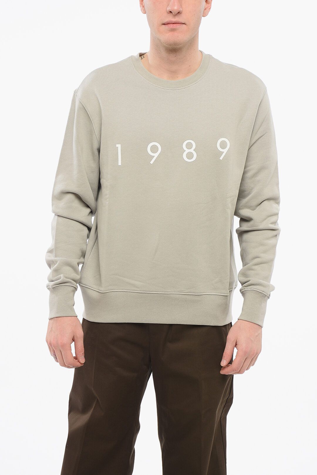 og1mm0725 Brushed Cotton Crewneck Sweatshirt in Grey