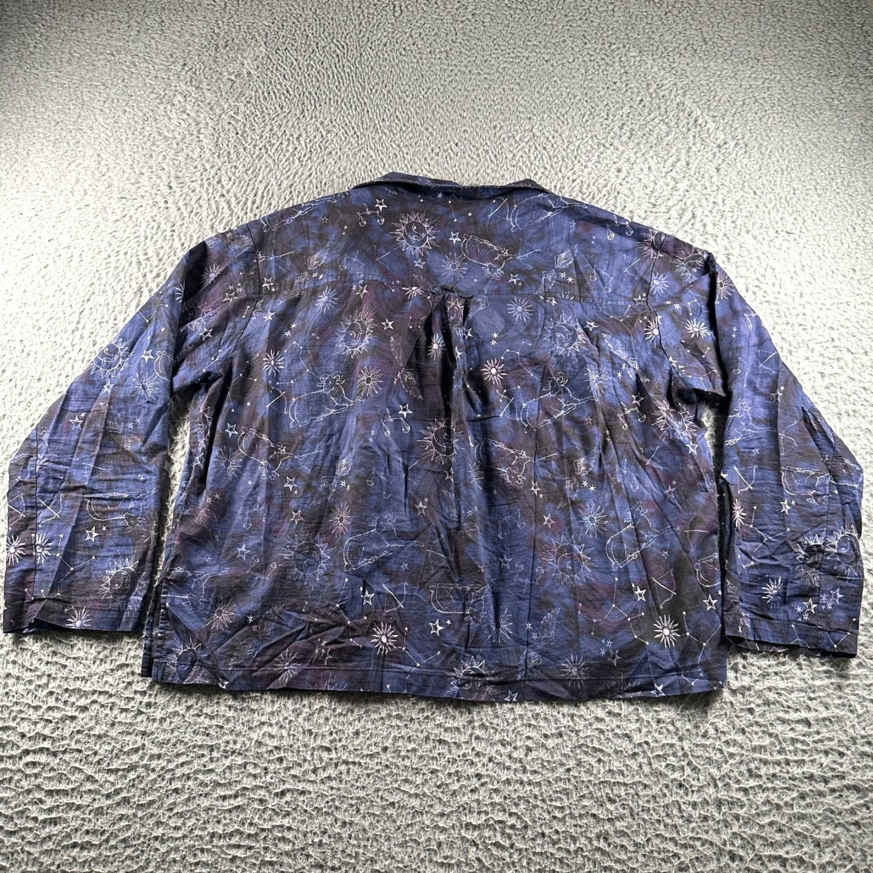 Johnny Was Johnny Was Bejewel Sleep Pajama Shirt Womens S Navy Button Front Long Sleeve Shirt All Season Womens S Blue Stars Graphic Print Cotton Vintage No Size S / US 4 / IT 40 - 4 Thumbnail