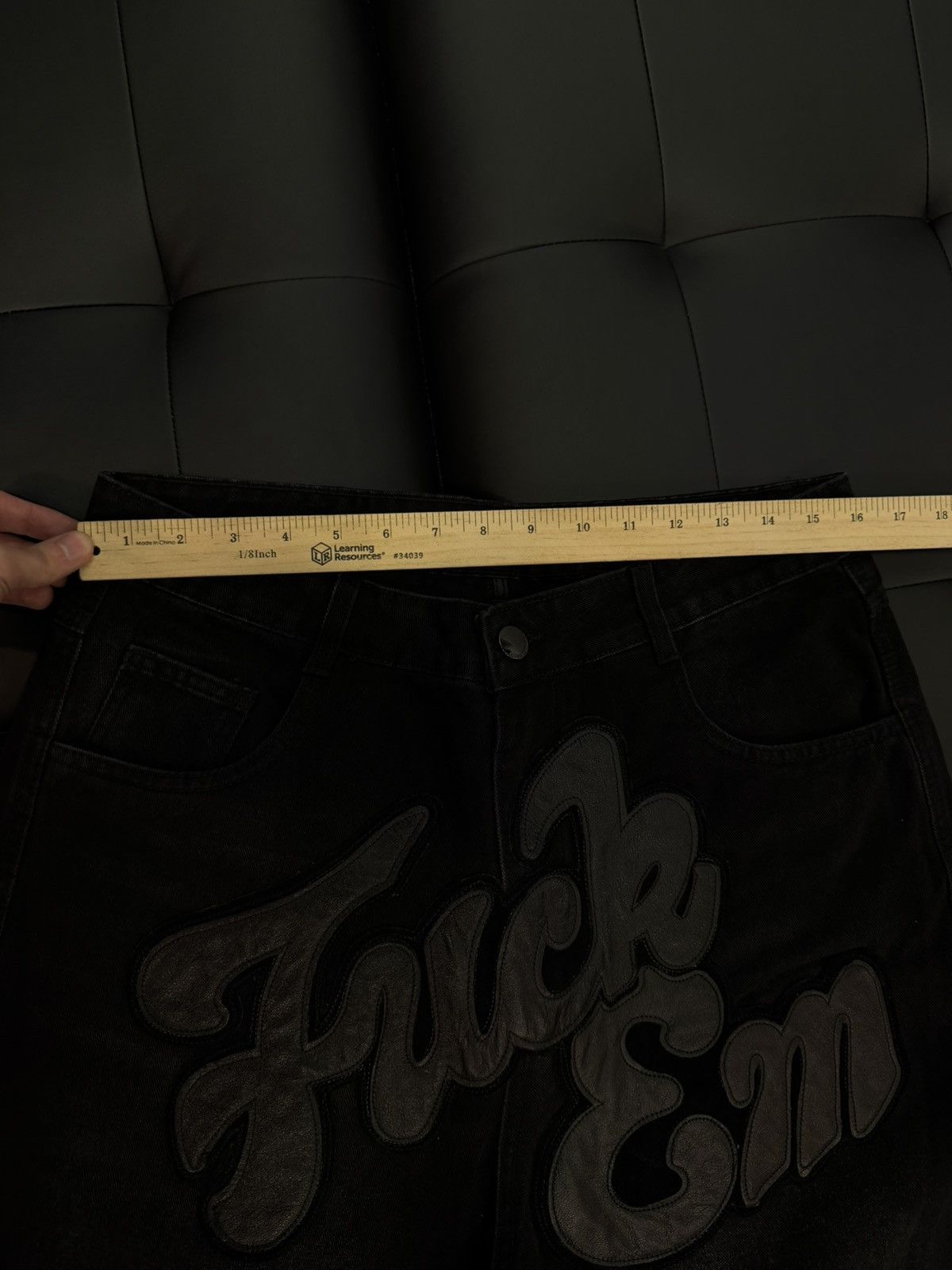 Other Fuck EM Shorts Black Denim Leather Patch Size (32) Size US 32 / EU 48 - 9 Thumbnail