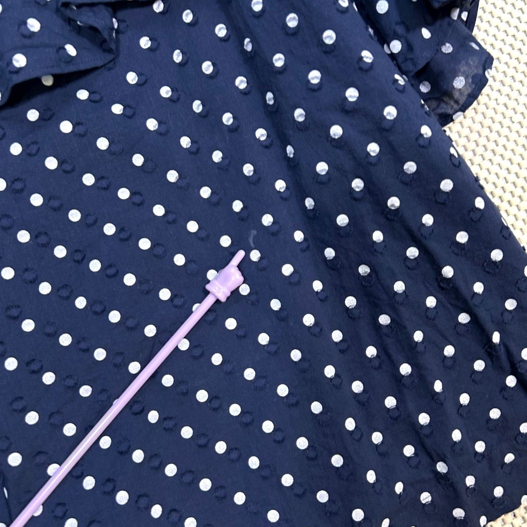 J.Crew J. Crew Blouse Polka Dot Navy Blue Cold Shoulder Ruffle Square Neck Womens 4 Size S / US 4 / IT 40 - 4 Thumbnail