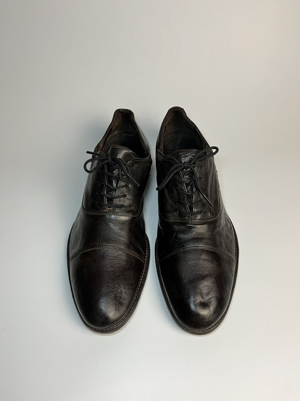 Alexander McQueen Alexander McQueen Burnished Espresso Leather Cap-Toe Oxfords Size US 10 / EU 43 - 7 Thumbnail