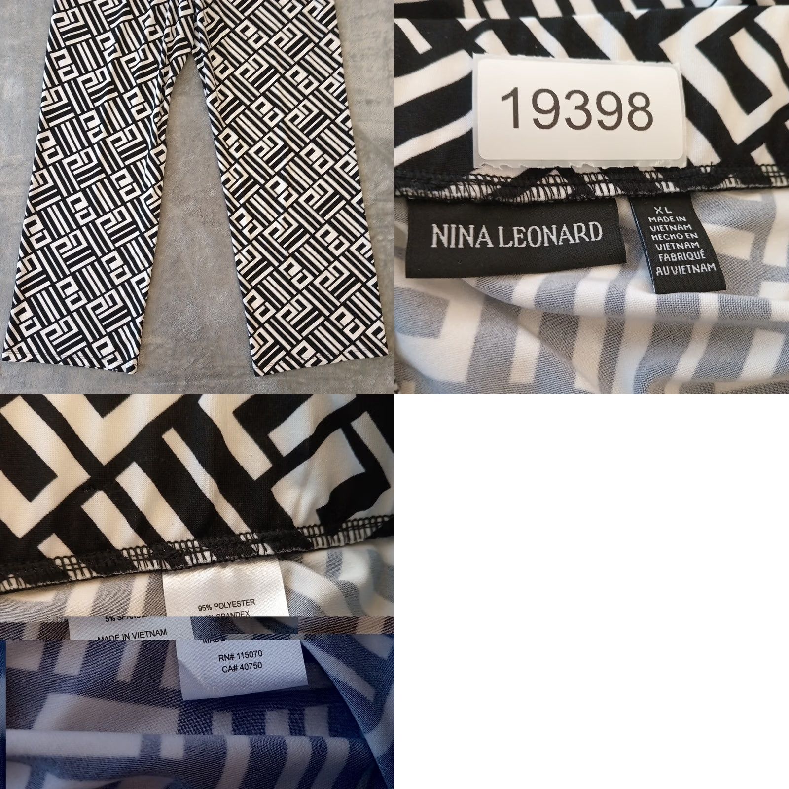 Vintage Nina Leonard Pants Womens XL Black Geometric Pull On Pockets 36x30 Ankle New Size 40" / US 18 - 8 Thumbnail