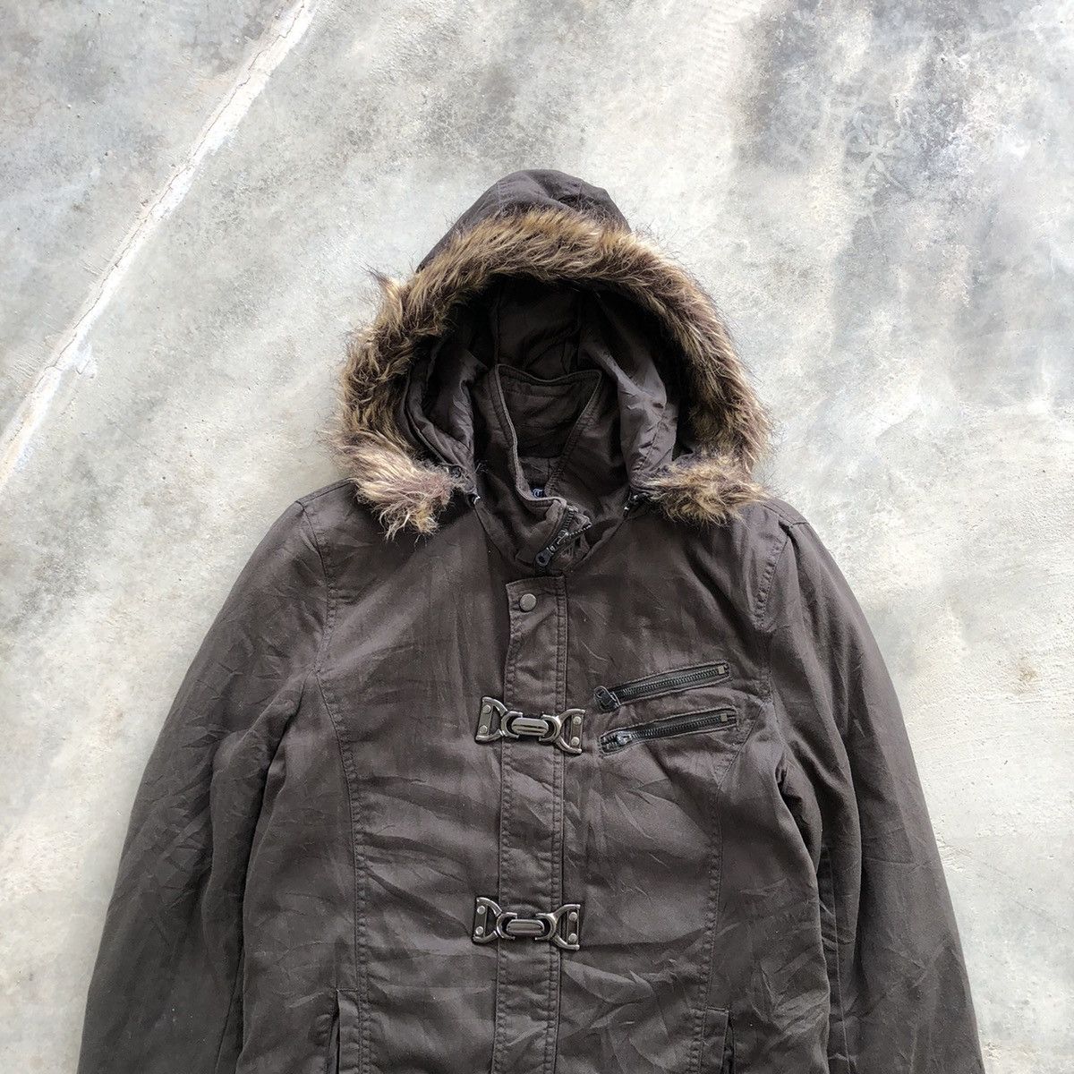 IN THE ATTIC Fireman Clasp Fur Hoodie Jaket Heavy Coats