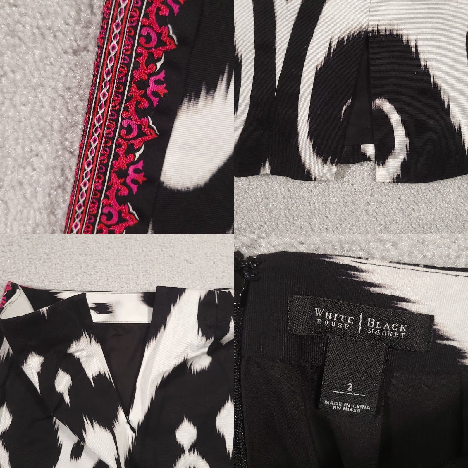 White House Black Market VINTAGE? (No) White House Black Market Women's Skirt Embroidered Size 2 Pencil A-Line Black Cotton Blend Zip Size 26" / US 2 / IT 38 - 8 Thumbnail