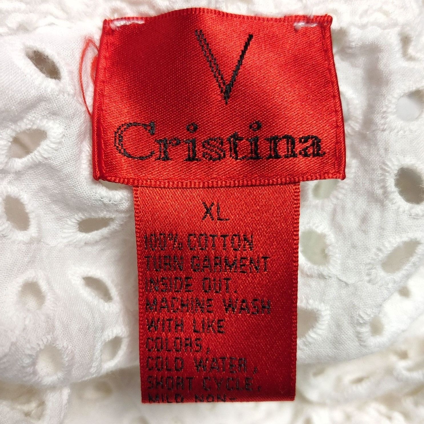 Other Christina Women's White Sleeveless Eyelet Lace Collared Butt Size XL / US 12-14 / IT 48-50 - 3 Thumbnail