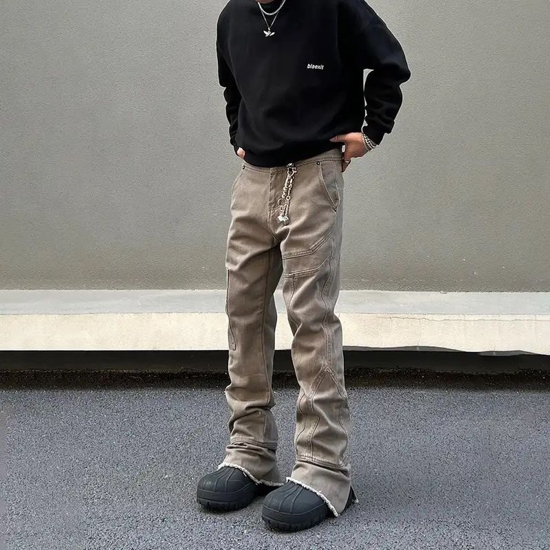 image of Distressed Denim x Jean Jeans Men Street Y2K Fashion Trousers Autumn Winter Casual in Khaki (Size 2
