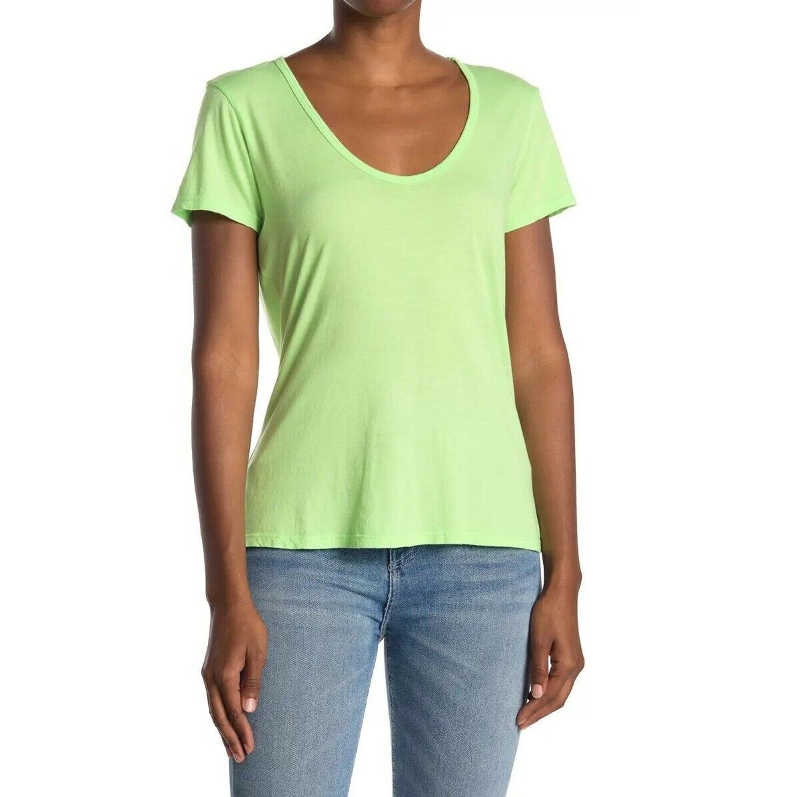 Sundry Sundry Women Lime Deep U Neck Short Sleeve T-Shirt Size 1/S Size S / US 4 / IT 40 - 1 Thumbnail
