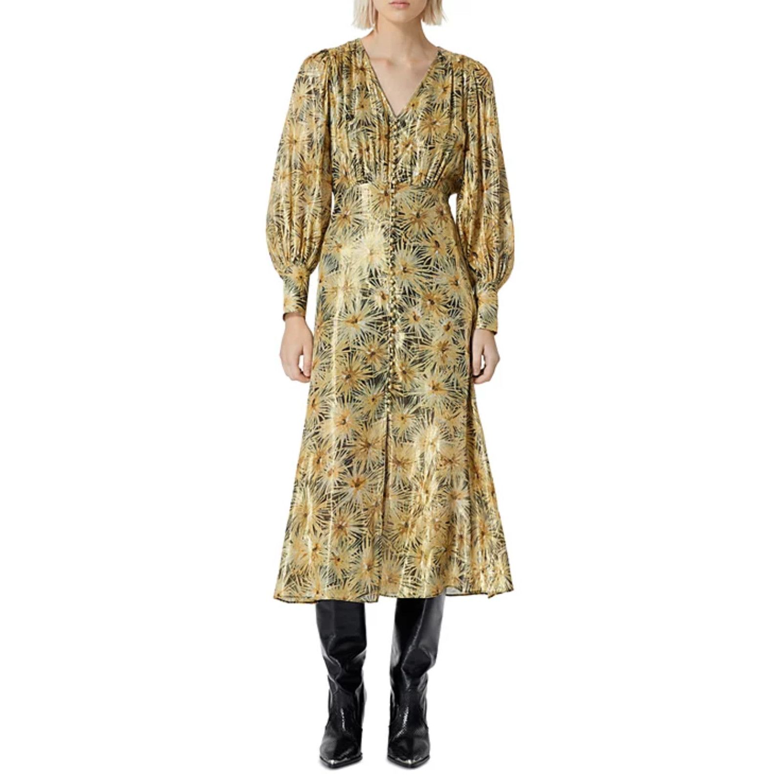 The Kooples The Kooples Floral Print Midi Dress Highlight Gold Size 1/S Size S / US 4 / IT 40 - 1 Thumbnail