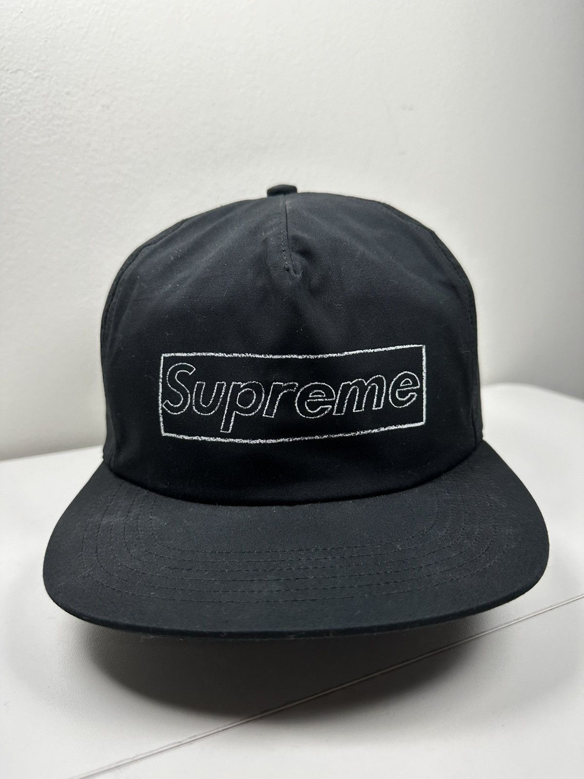 Supreme x KAWS Chalk Box Logo 5 Panel Snapback Hat, Black