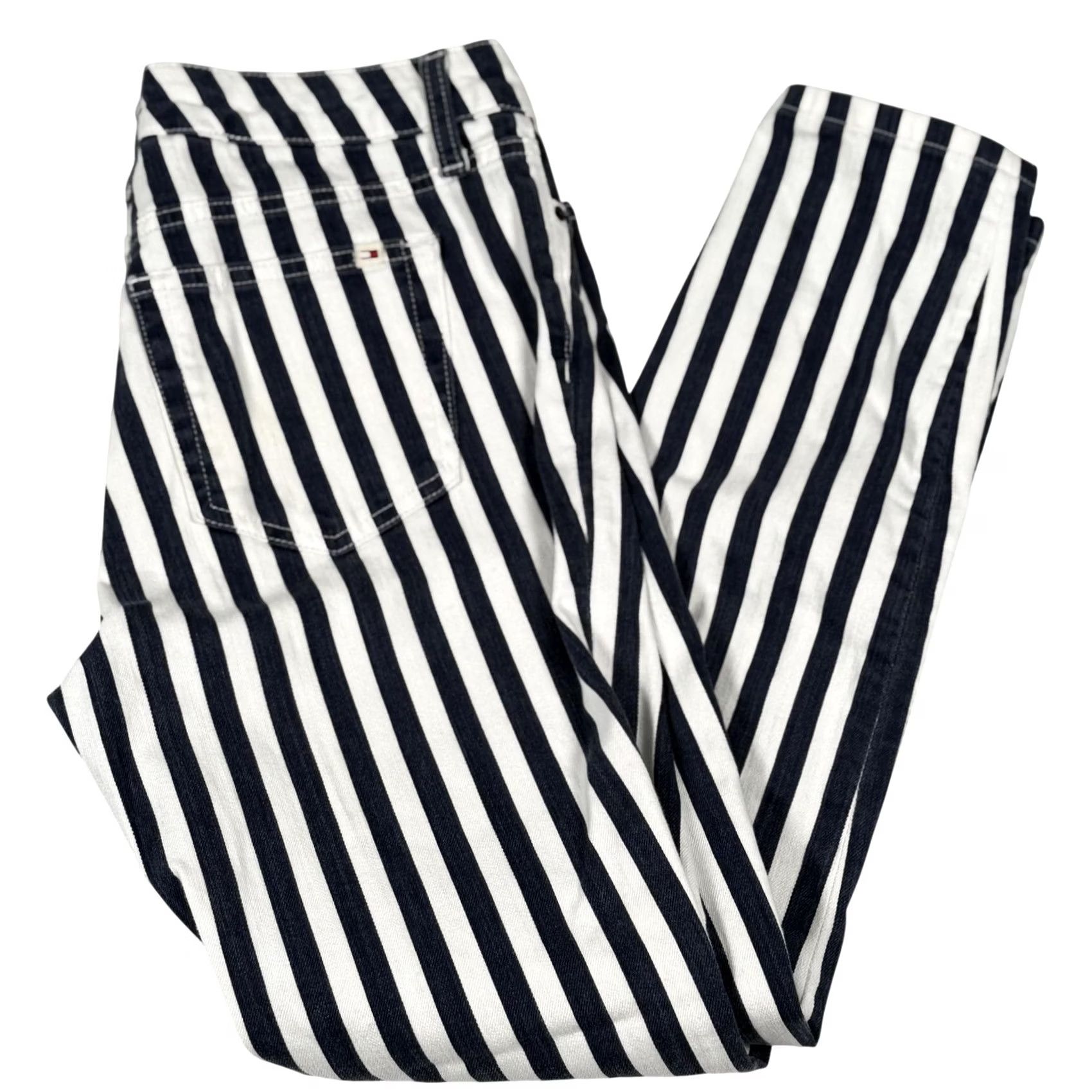 Tommy Hilfiger VINTAGE Tommy Hilfiger Pants Sz 8 Navy White Stripe Skinny Jeans Stretch Nautical Women 8 Denim Slim 5-Pocket Design Size 30" / US 8 / IT 44 - 2 Thumbnail