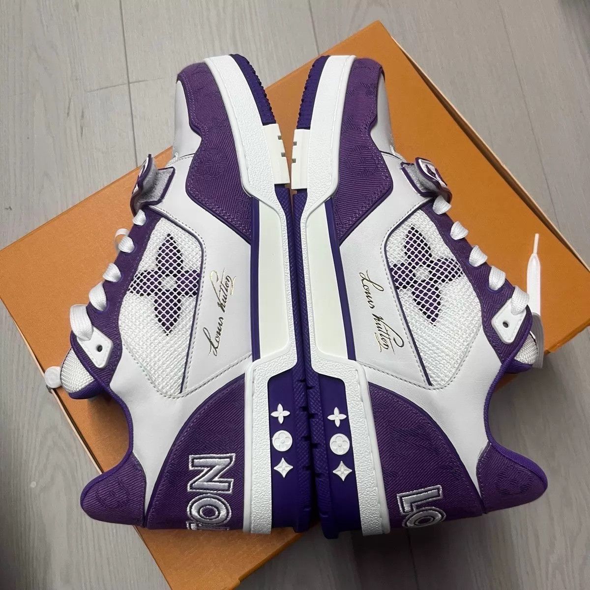 Louis Vuitton LV Trainer White & Purple Velcro Sneakers Size US 10.5 / EU 43-44 - 3 Thumbnail