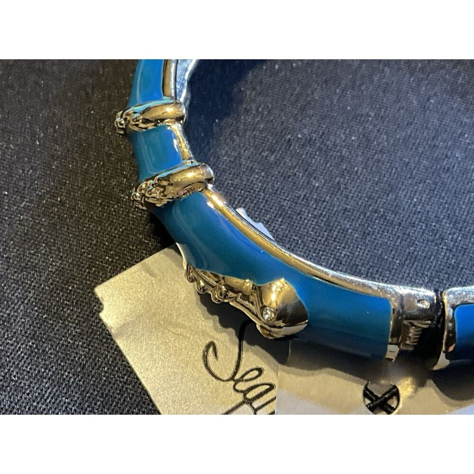 Other Sequin Blue Aqua Enamel Hinged Open Bangle Bracelet NWT 7in Size ONE SIZE - 5 Thumbnail