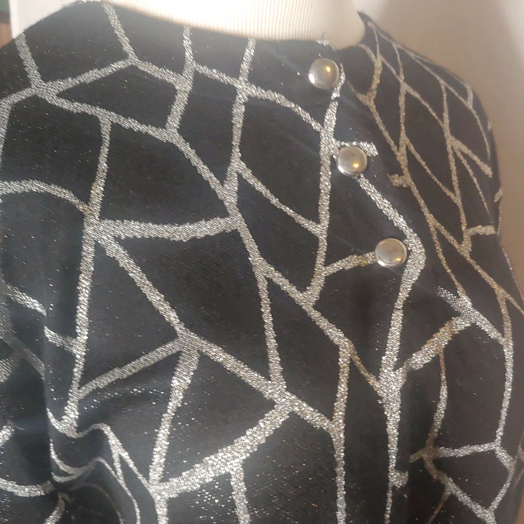 Vintage VINTAGE Quail Crossing Skirt Set Shirt 2 Piece Black Silver Metallic Polyester Womens Large Size L / US 10 / IT 46 - 7 Thumbnail