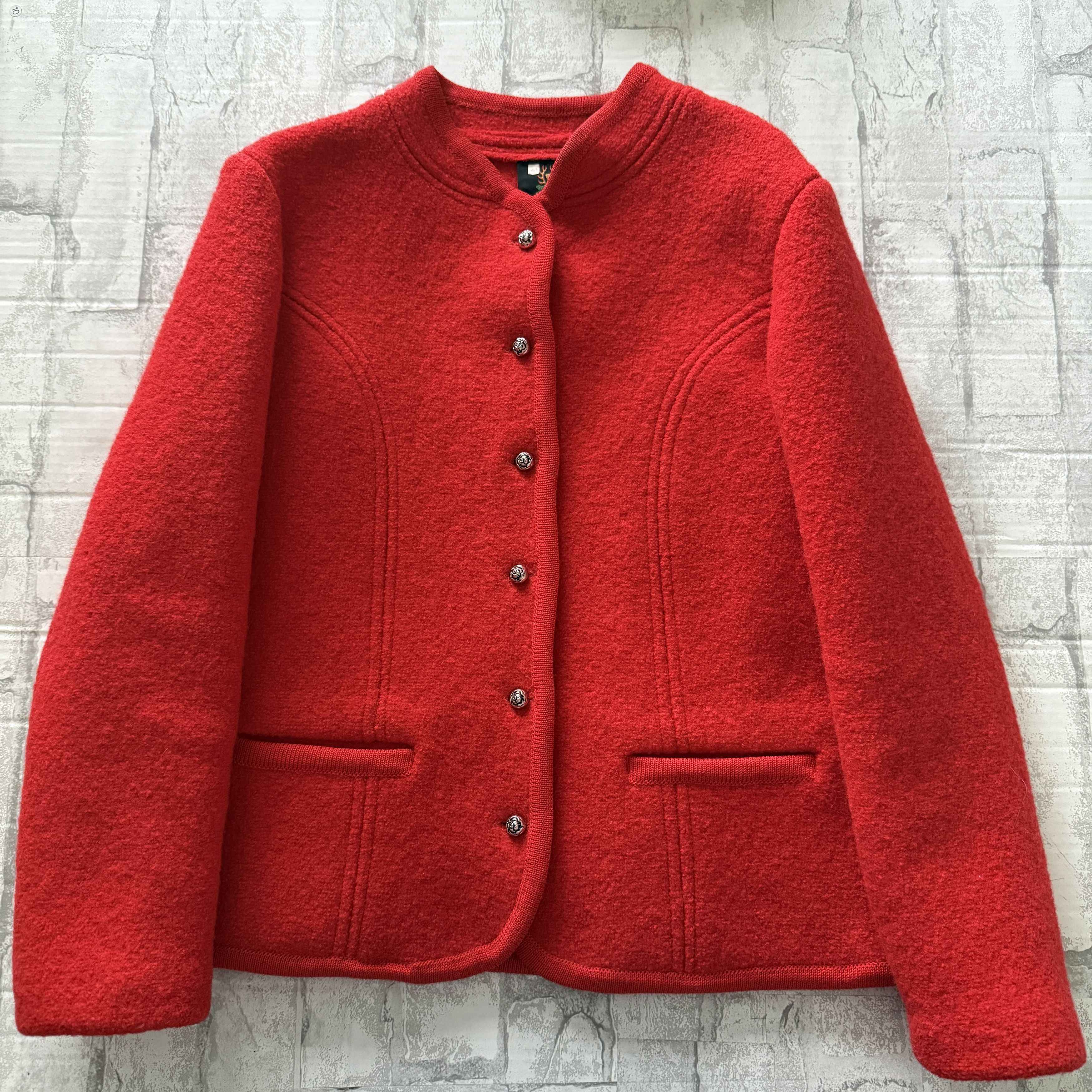 Other VTG German Cherry Red Boiled Wool Jacket Trachten Alpine Size S / US 4 / IT 40 - 1 Thumbnail