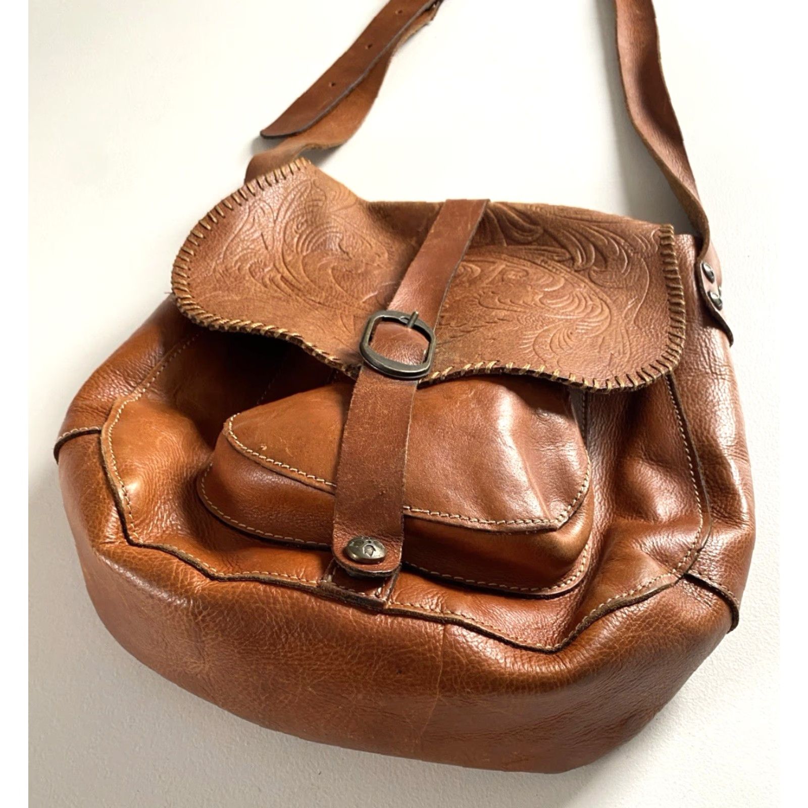 Patricia Nash VINTAGE Patricia Nash Barcelona Saddle Bag Italian Leather Brown Women’s Size ONE SIZE - 6 Thumbnail