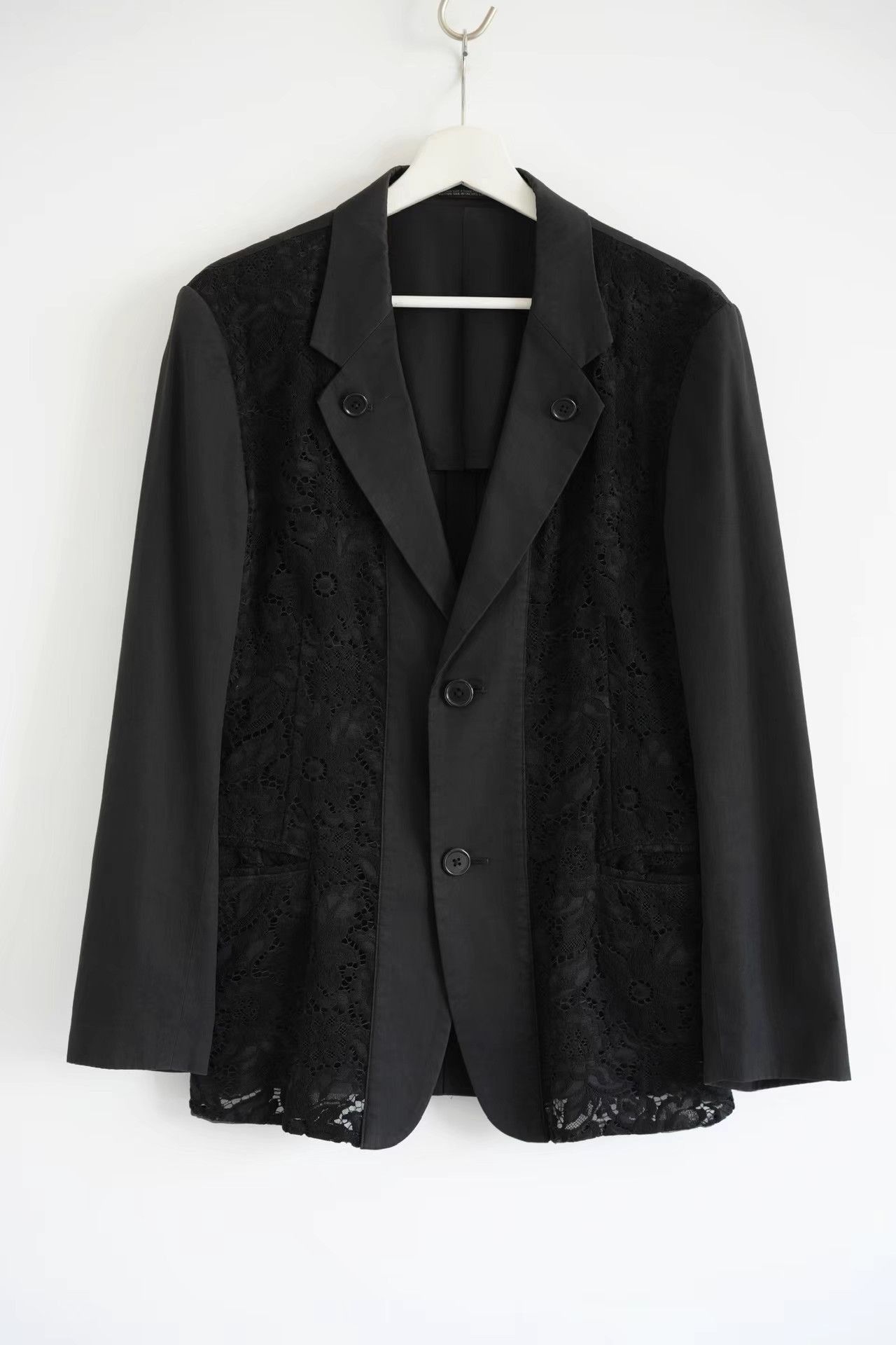 Yohji Yamamoto Black Lace Detail Blazer - Size S Size US S / EU 44-46 / 1 - 1 Thumbnail