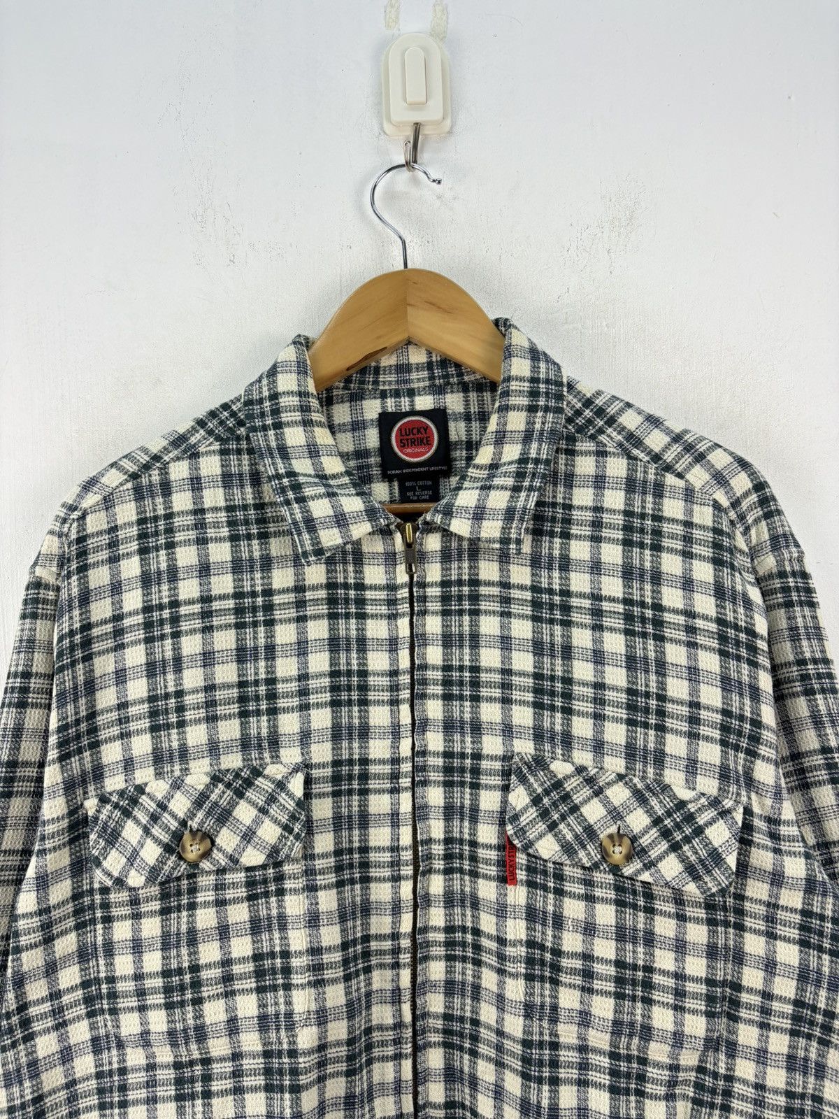 Vintage Vintage Lucky Strike Flannel Jacket Checked Plaid Tartan Size US L / EU 52-54 / 3 - 2 Thumbnail