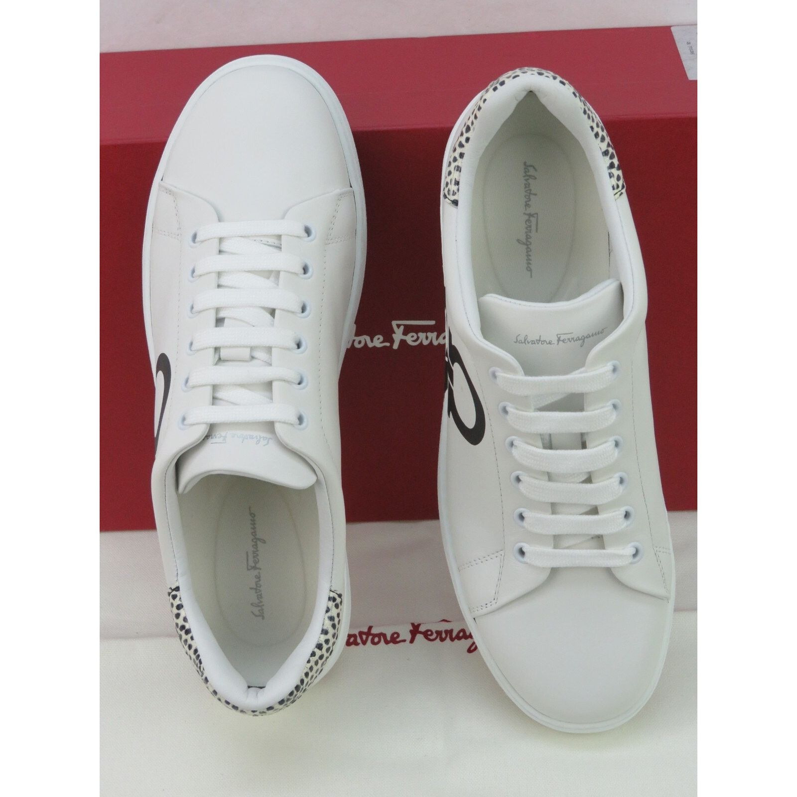 Salvatore Ferragamo FERRAGAMO NUMBER WHITE LEATHER BLACK GANCINI SNEAKERS 10.5 C Size US 10.5 / IT 40.5 - 3 Thumbnail