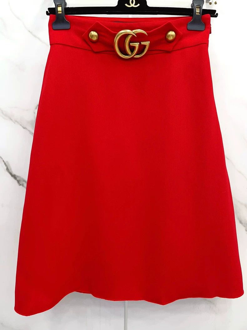 Gucci Gucci Red double G gold buckle wool silk skirt 2504-Nextarr Size 25" / US 0 / IT 36 - 4 Thumbnail