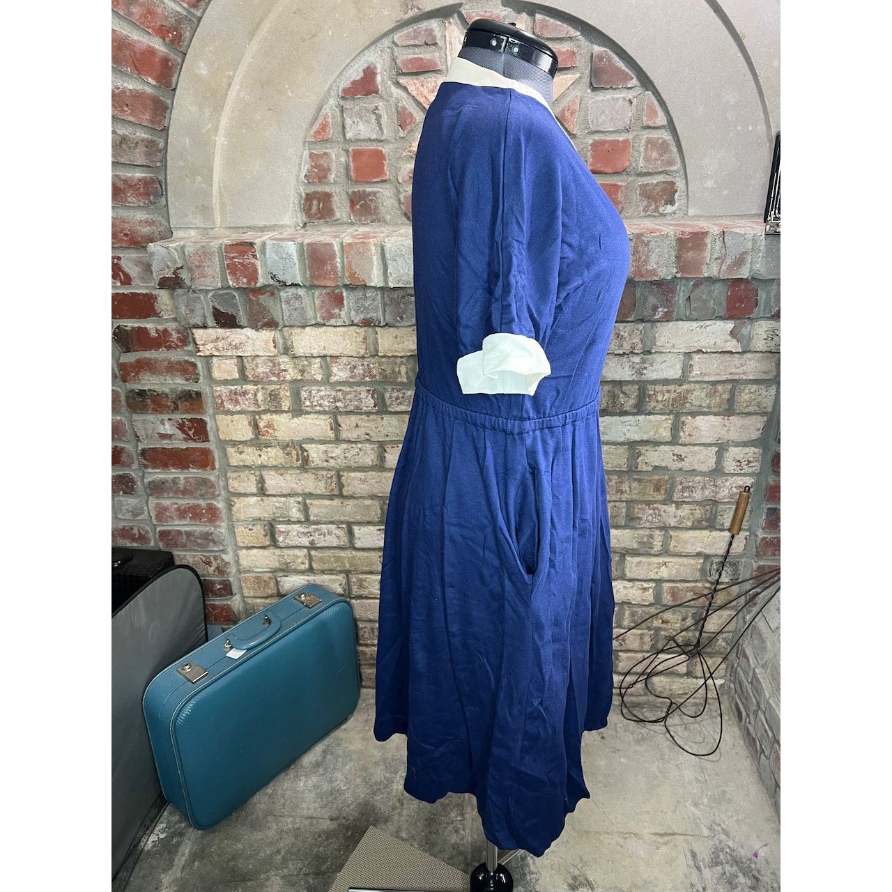 Vintage dress knit swing skirt pockets navy blue white casual Size M / US 6-8 / IT 42-44 - 7 Thumbnail