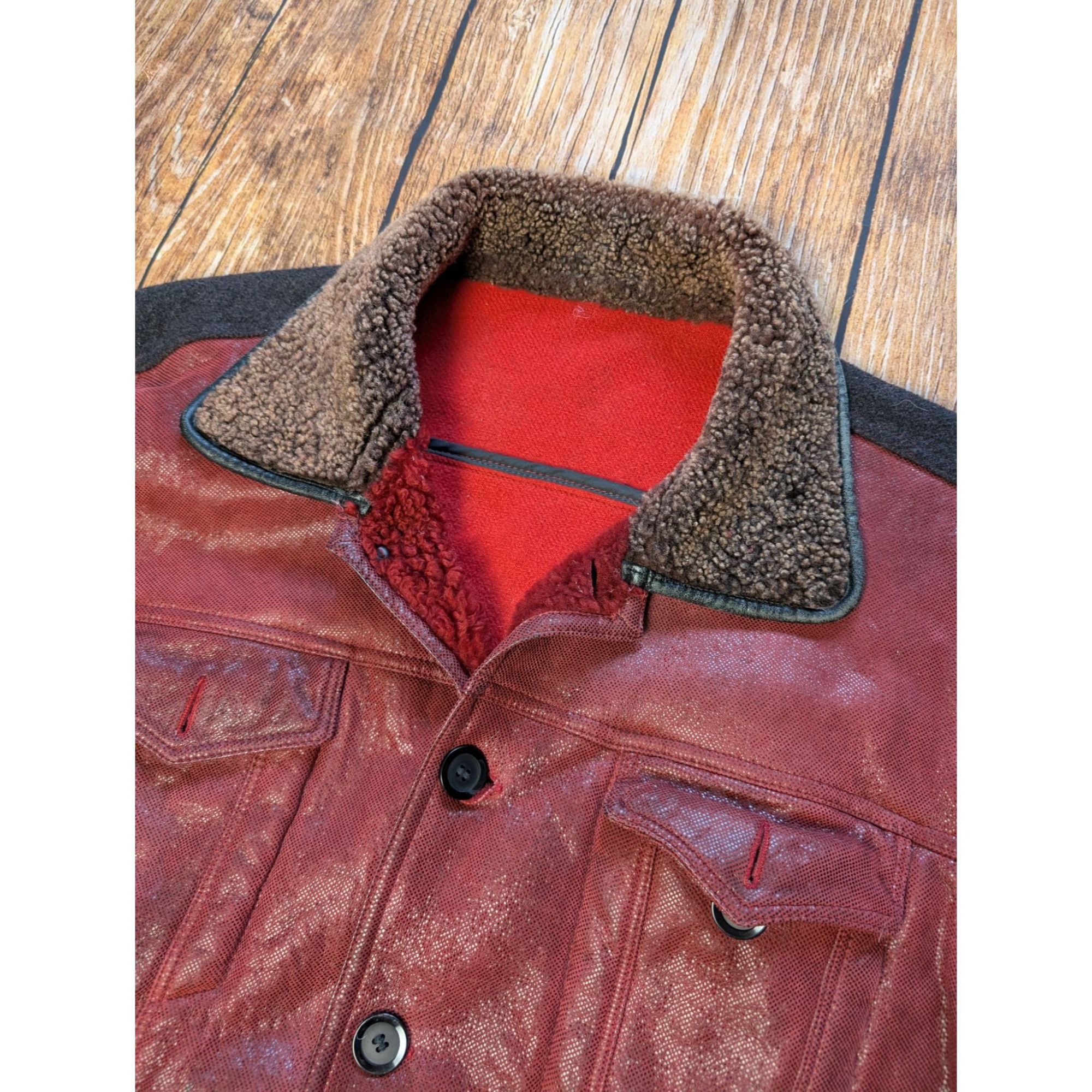 Vintage Umberto Bilancioni Mens Red Leather Jacket W/ Wool Sleeves & Size US L / EU 52-54 / 3 - 2 Thumbnail