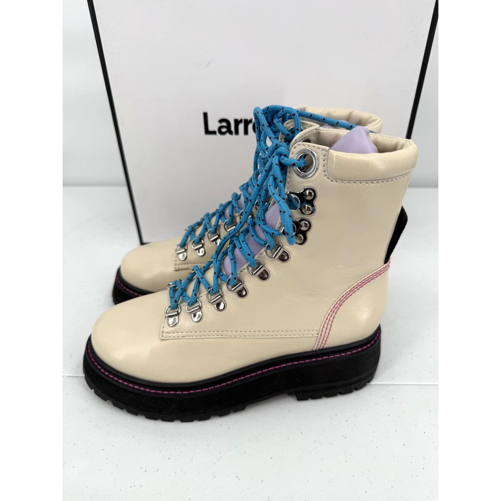 Larroude NEW Larroude Jordan Leather Lace Up Ivory Combat Boots Size US 5.5 / IT 35.5 - 5 Thumbnail