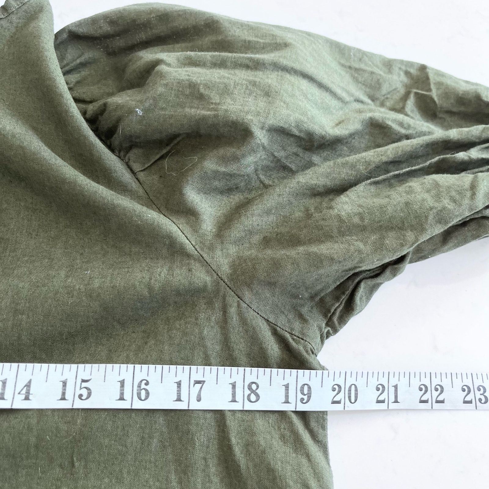 H&M H&M Olive Linen Blend Puff Sleeve Dress | Front Ties Size S / US 4 / IT 40 - 7 Thumbnail