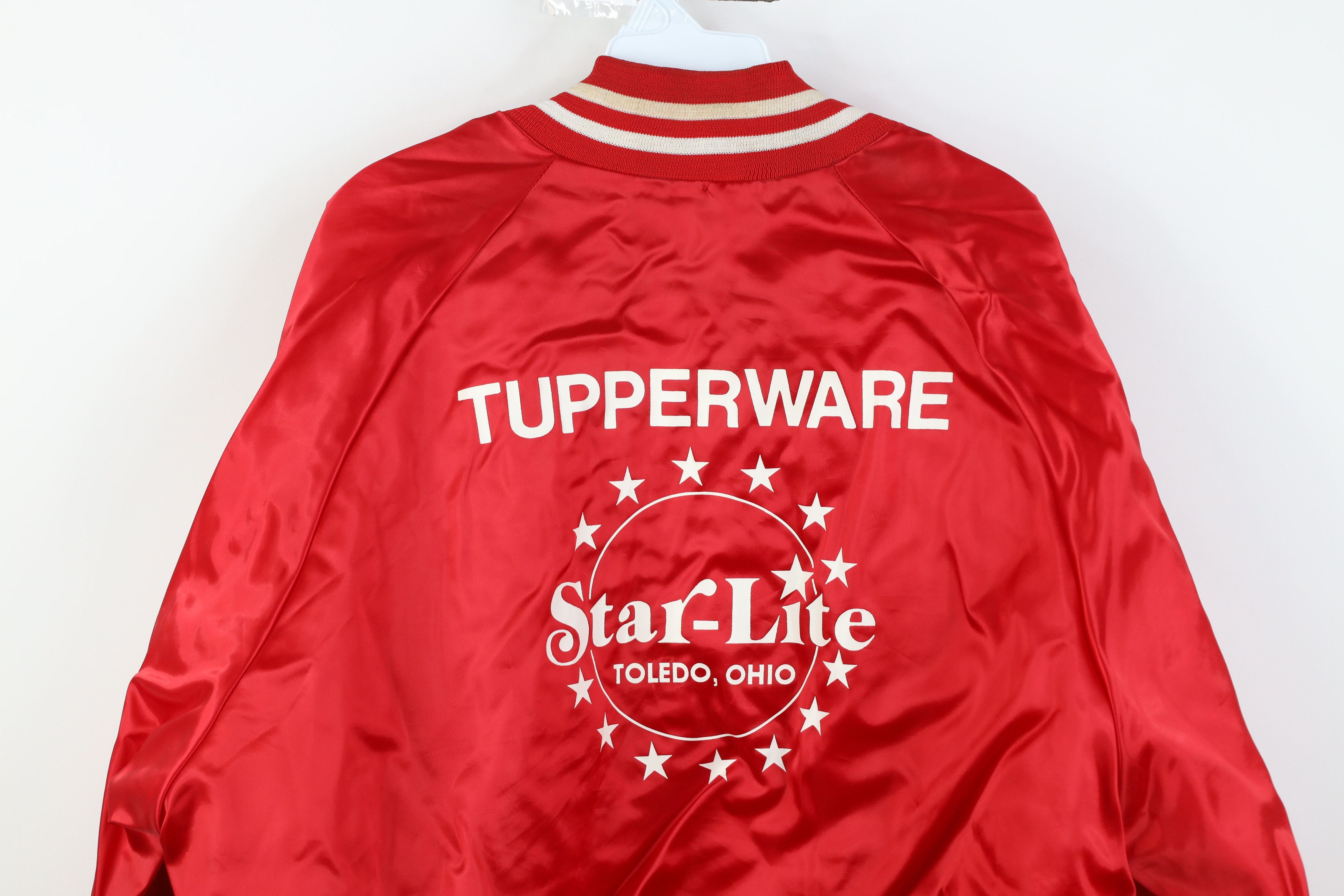 Vintage Vintage 80s Tupperware Star Lite Satin Bomber Jacket Red USA Size US XL / EU 56 / 4 - 14 Thumbnail