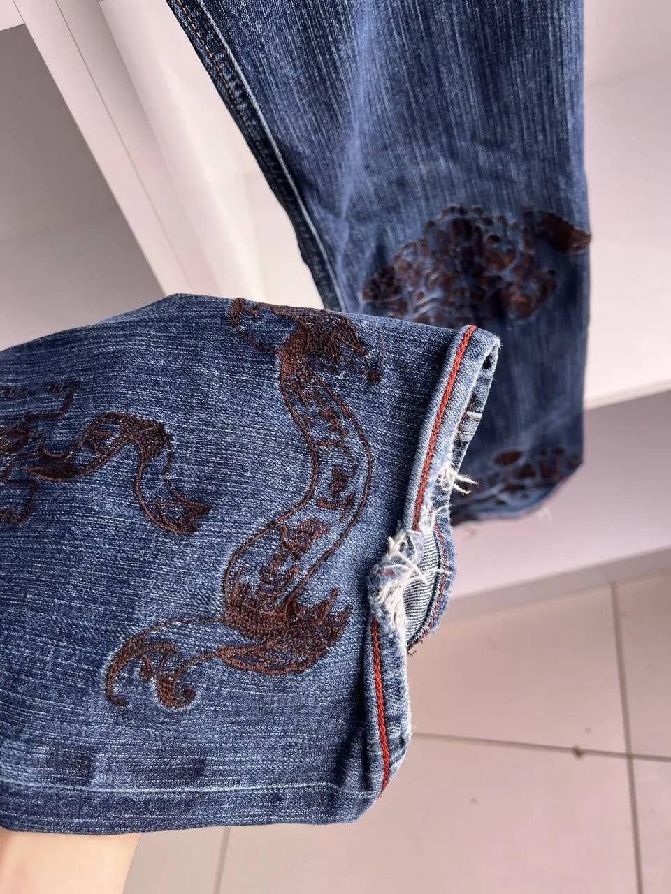 Designer × Diesel × Vintage RARE Y2K Criminal Bandit Embroidered Tattoo Denim Jeans Size US 32 / EU 48 - 9 Thumbnail