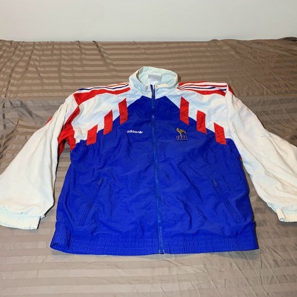 image of Adidas x Vintage France National Team 1990/1992 Training Football Jacket in Blue White (Size Medium