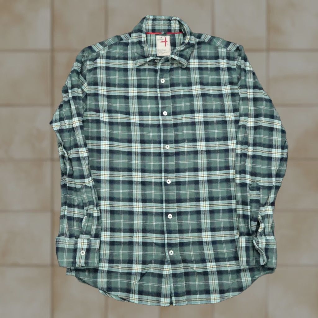 Relwen Relwen Shirt Mens M Green Blue Plaid Flannel Long Sleeve Button-Up Pocketed Size US M / EU 48-50 / 2 - 1 Thumbnail