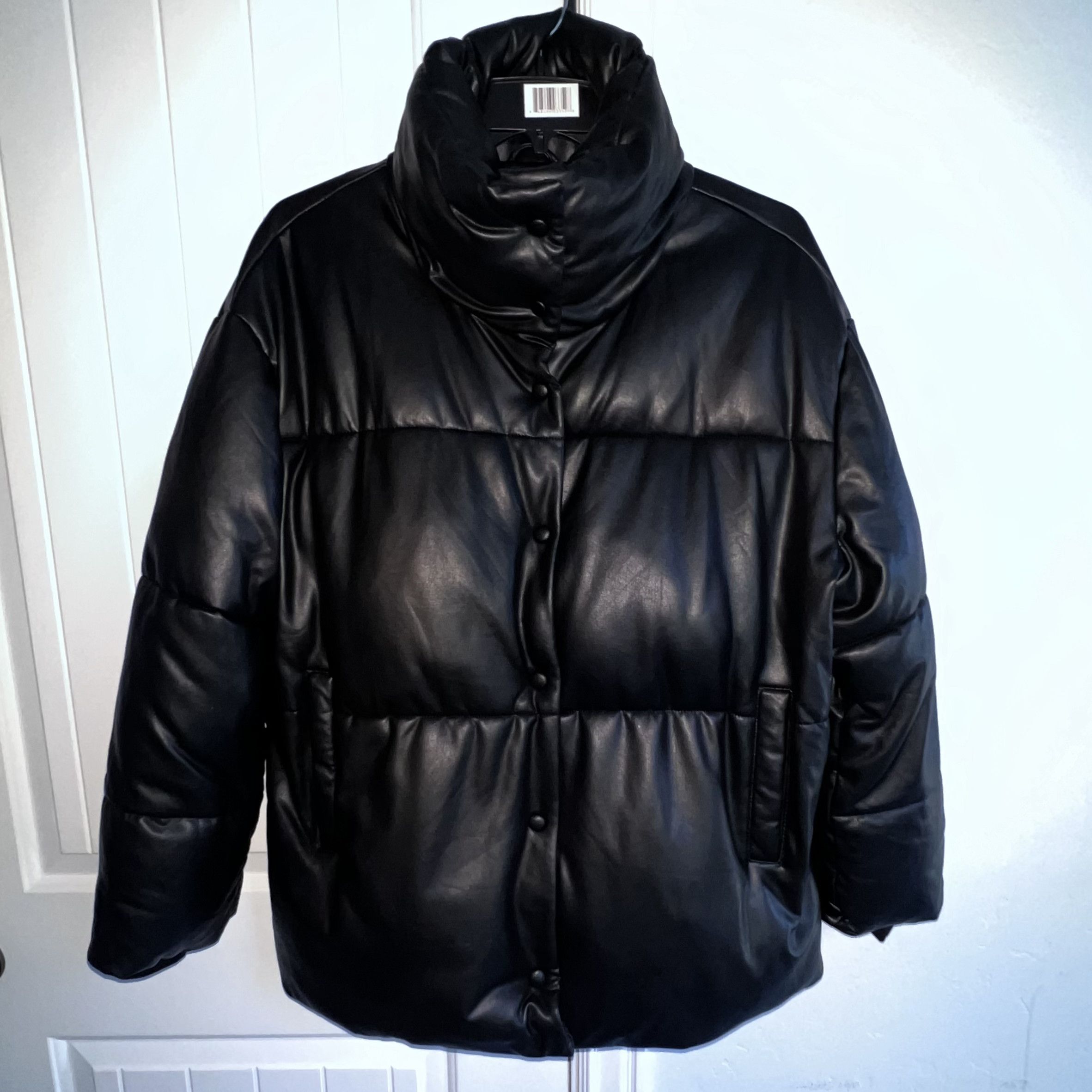 Avec Les Filles Oversized Faux Leather hot Puffer Coat