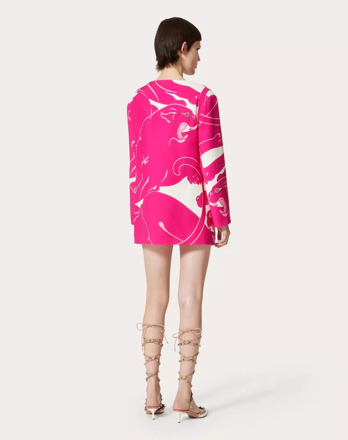 Valentino o1s1wg110625 Short Dress In Crepe Couture Panther in Pink Size XS / US 0-2 / IT 36-38 - 4 Thumbnail