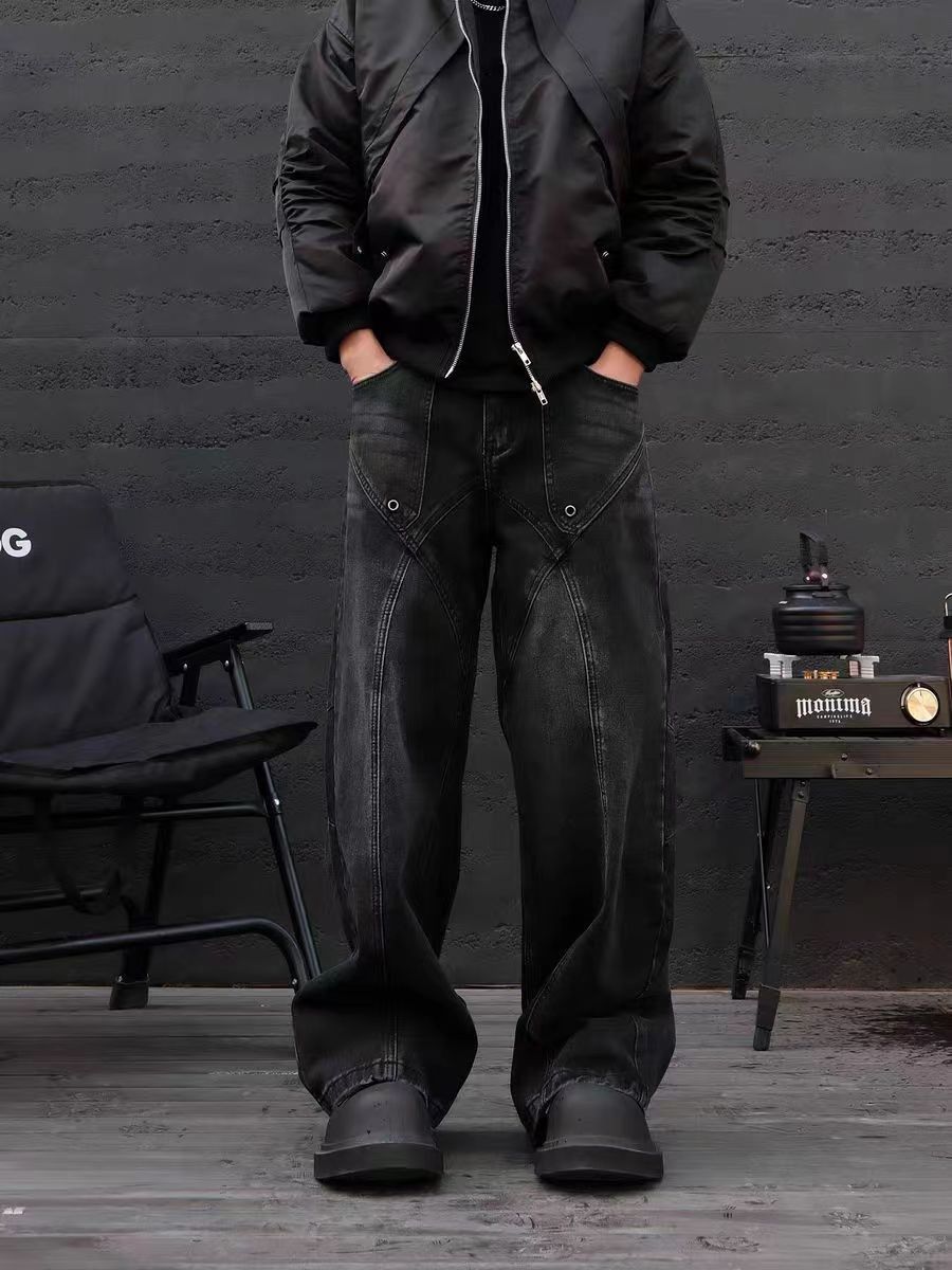 Japanese Brand Vintage black patchwork rivet wide leg jeans Size US 30 / EU 46 - 2 Thumbnail
